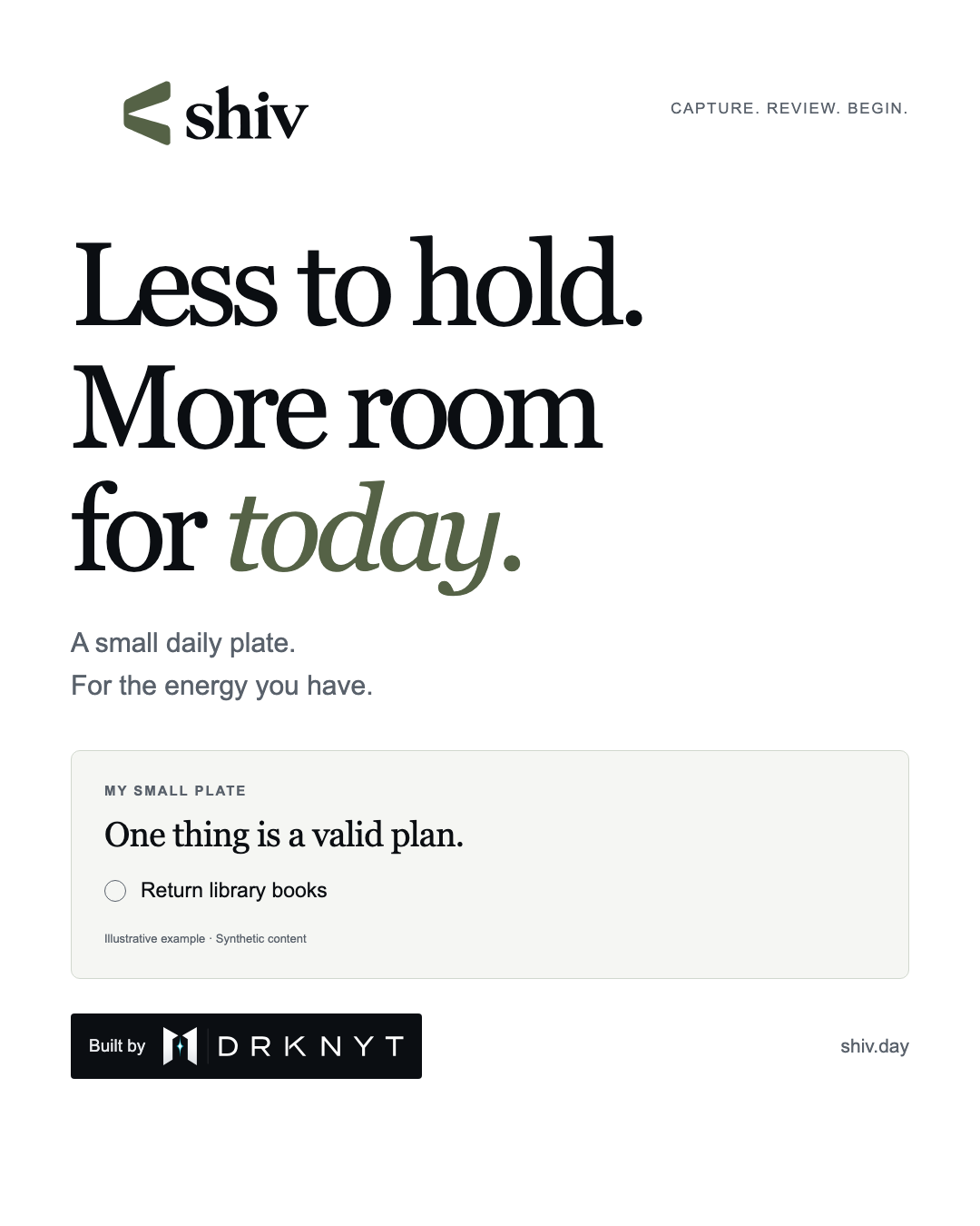 SHIV — Less to hold. More room for today.